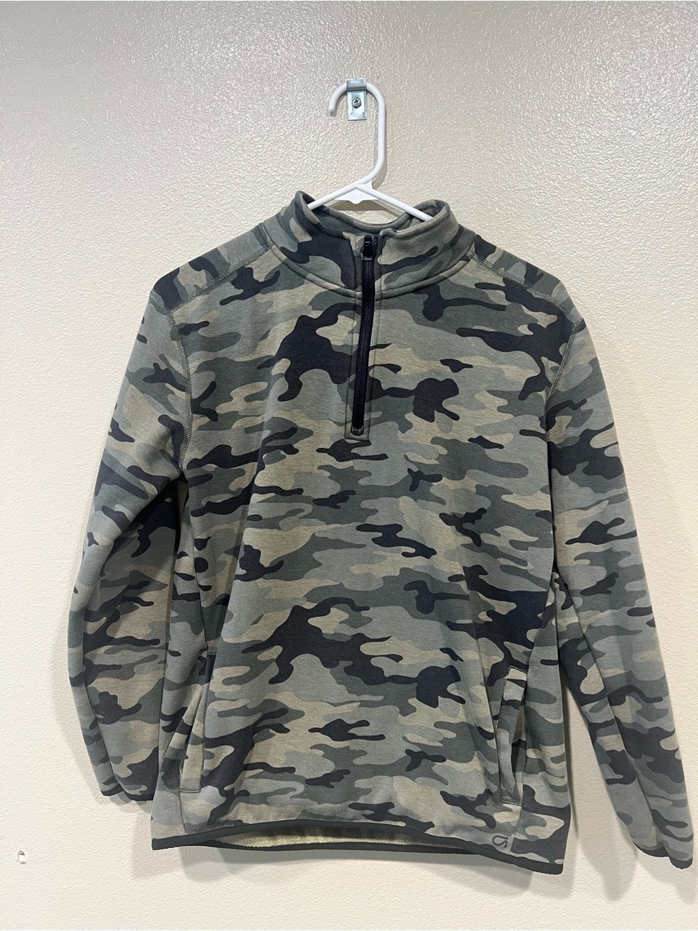 GAP Kids Camo Quarter-Zip Pullover Hoodie - Green, Black, Gray